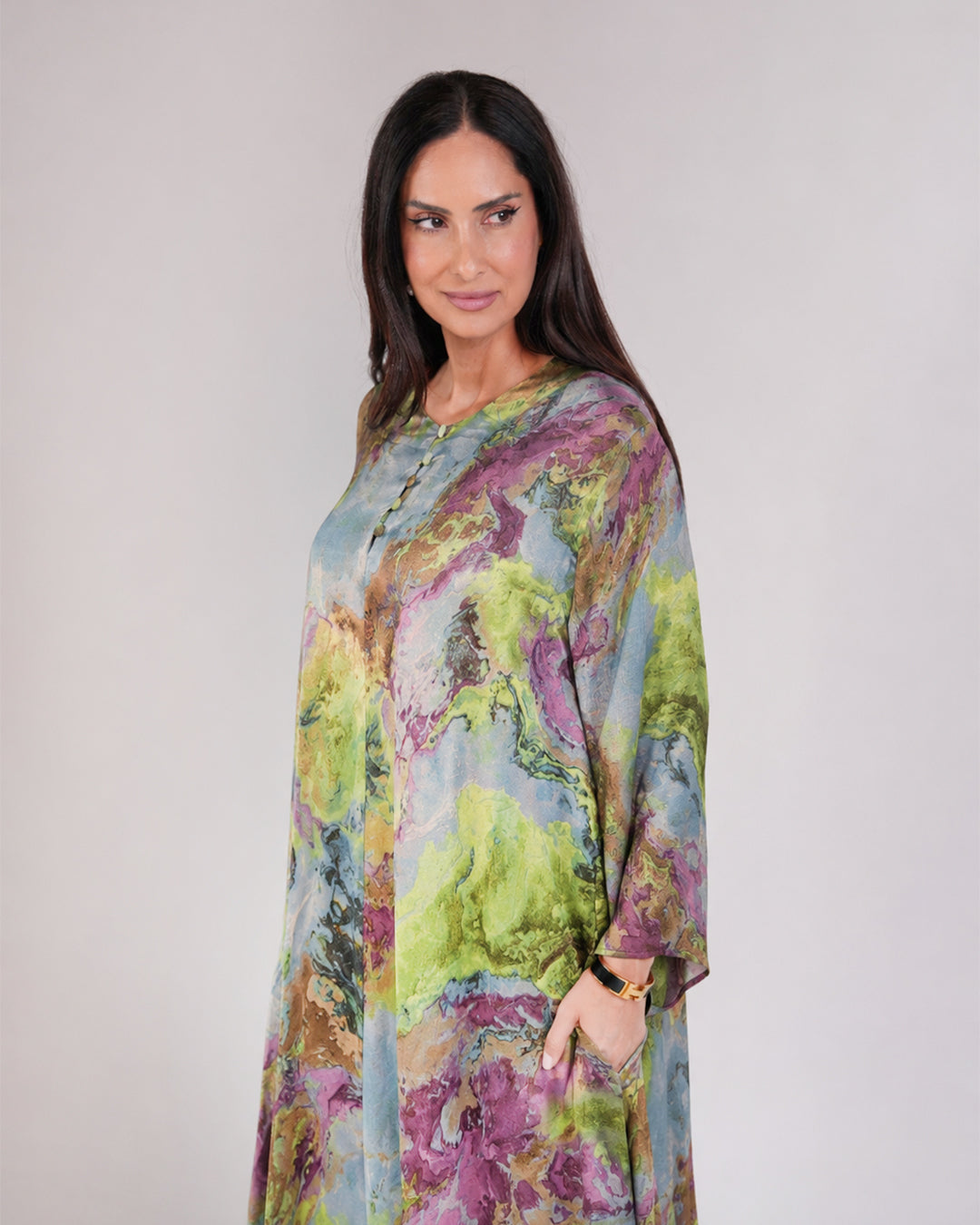 Mirelle Dress in Dark Purple & Green