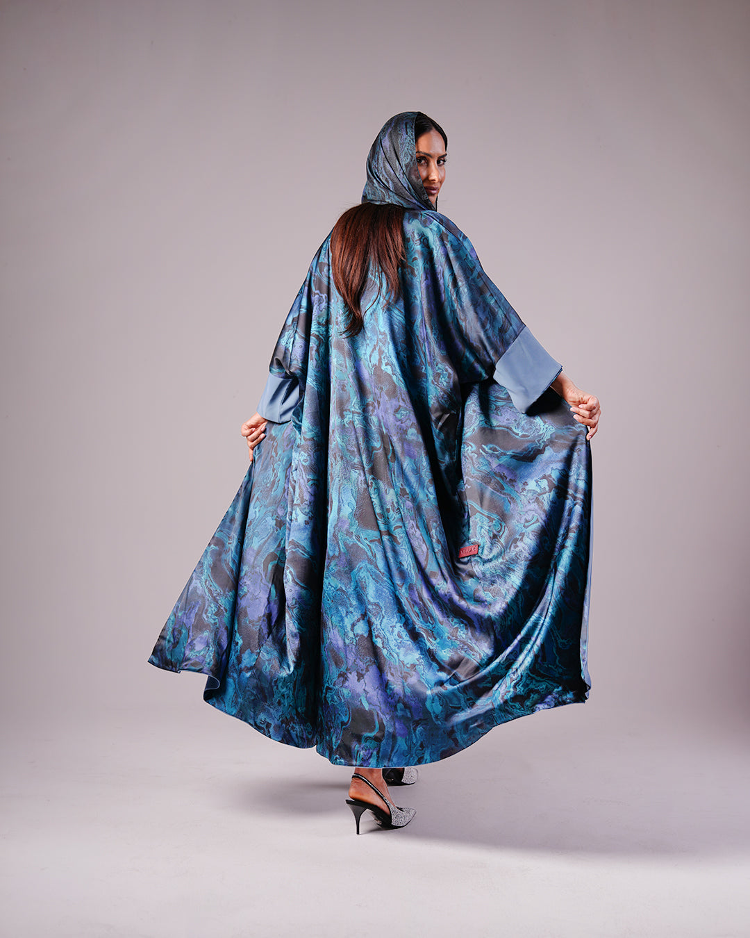 Reversible Blue Abaya with Colourful Silk Finish