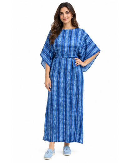 Rivelle Blue Printed Chiffon Satin Maxi Dress