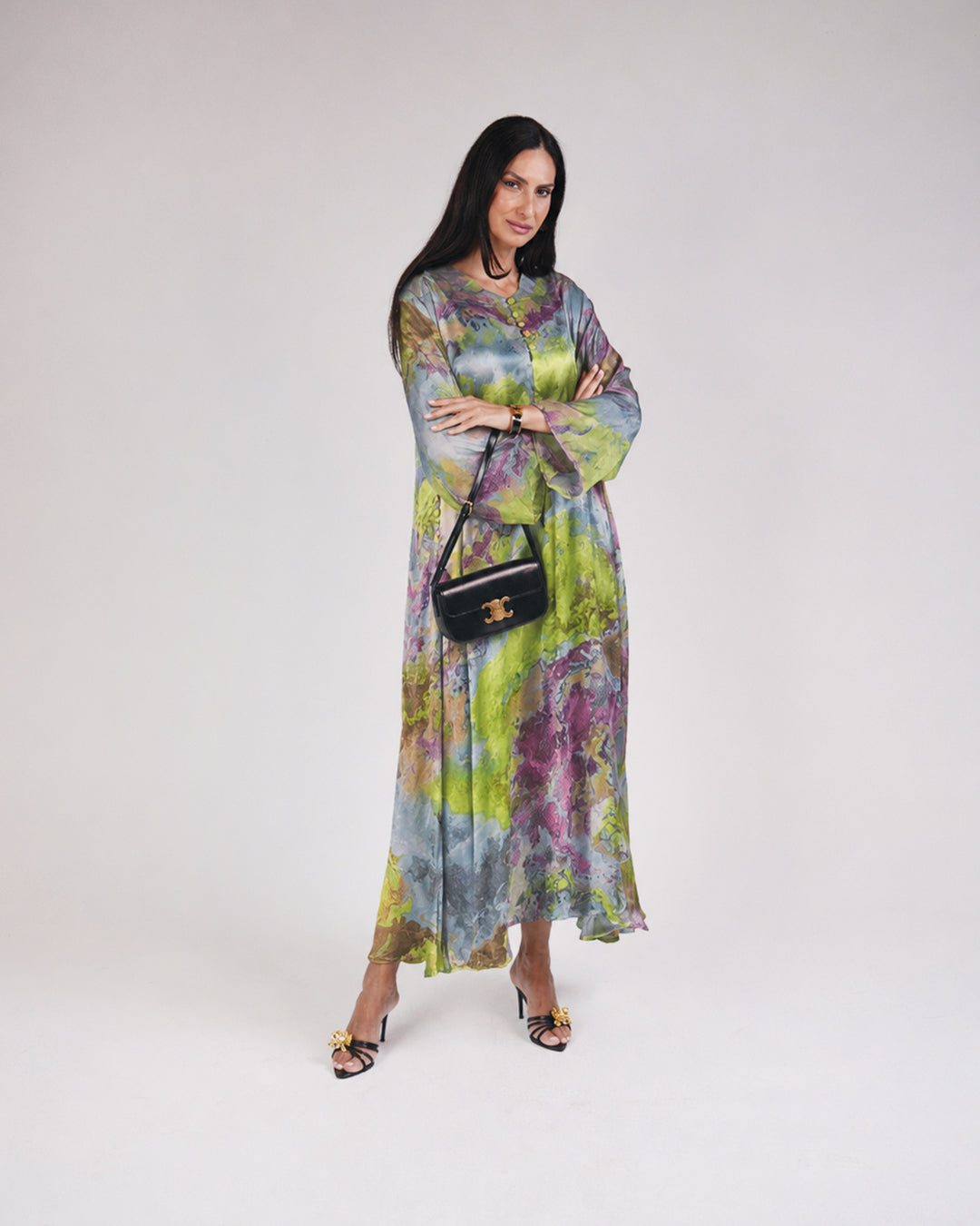 Mirelle Dress in Dark Purple & Green