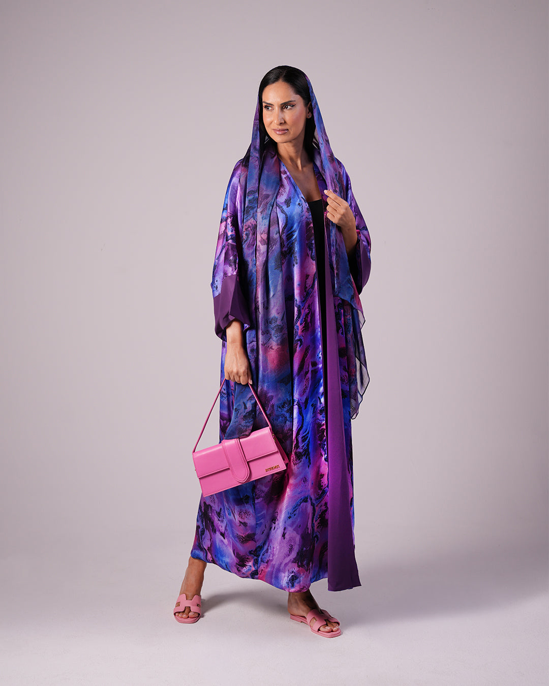 Violet Reversible Silk & Crepe Abaya