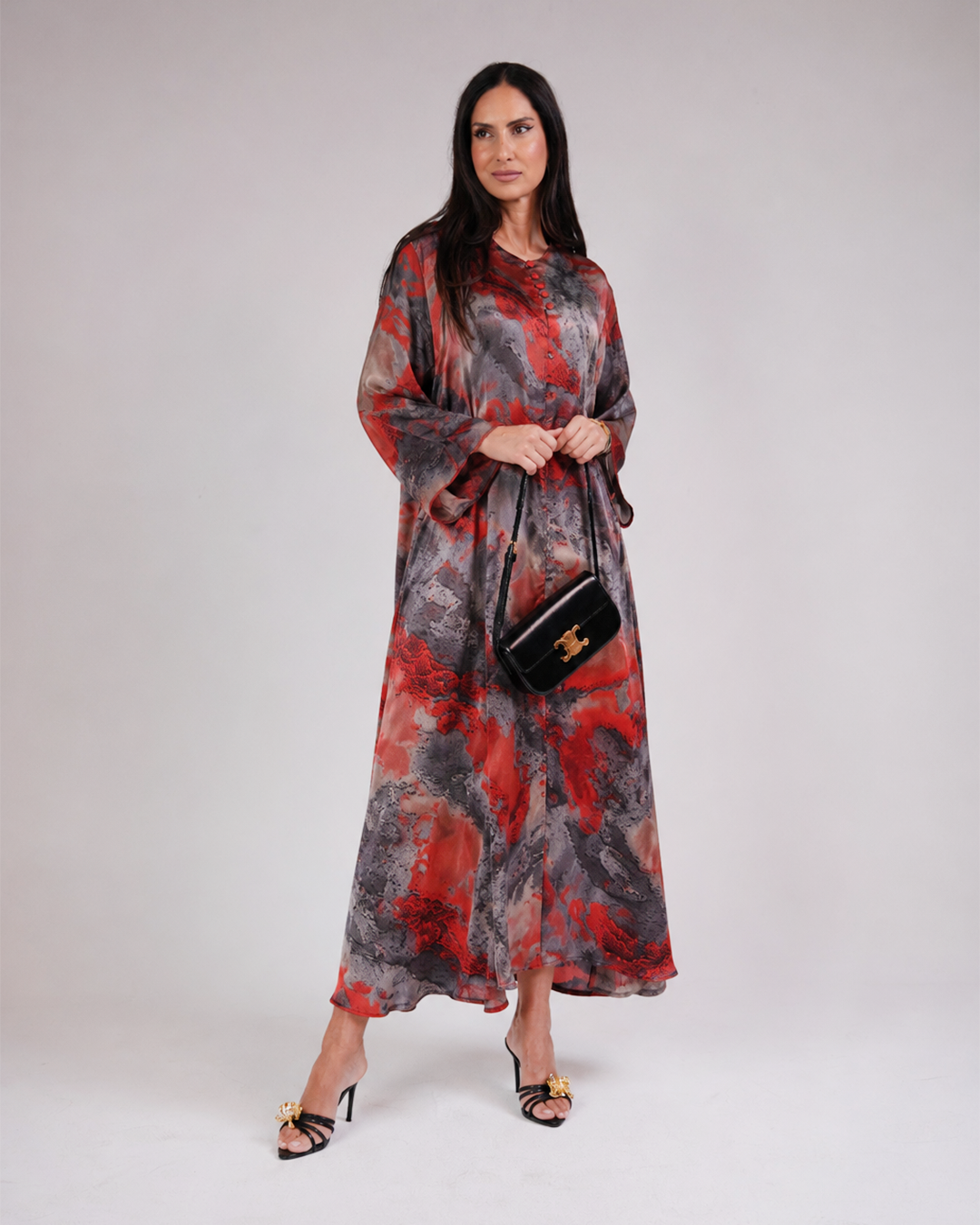 Mirelle Light Orange & Rock Grey Silk & Chiffon Dress