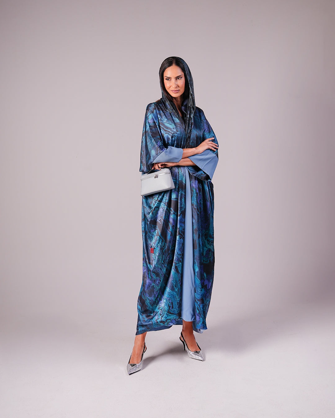 Reversible Blue Abaya with Colourful Silk Finish