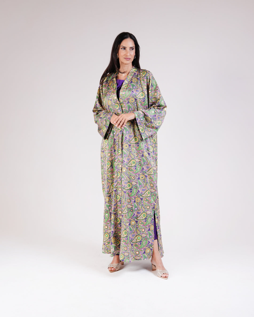 Casmira Abaya Set in Purple & Green