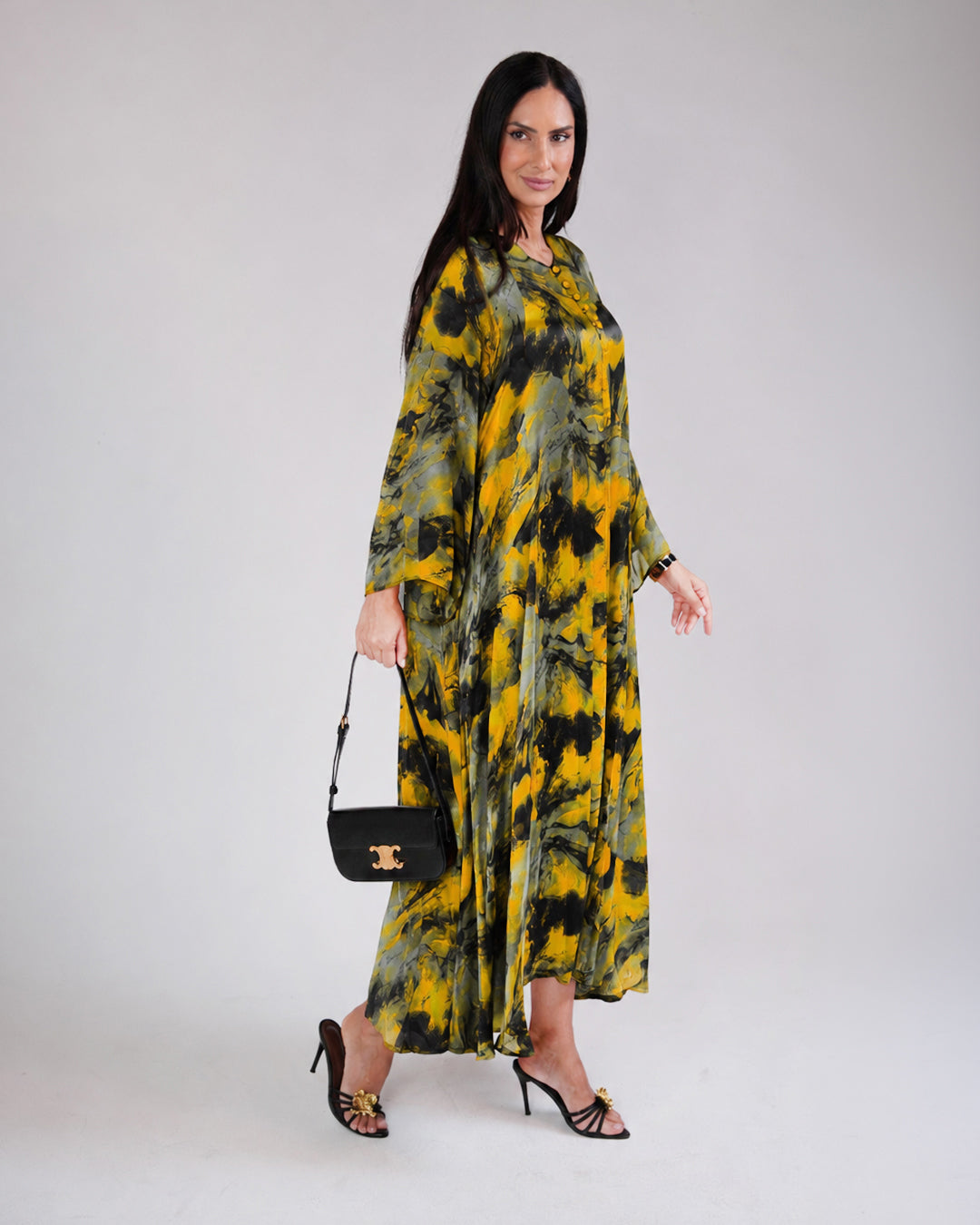 Mirelle Yellow Silk & Chiffon Dress