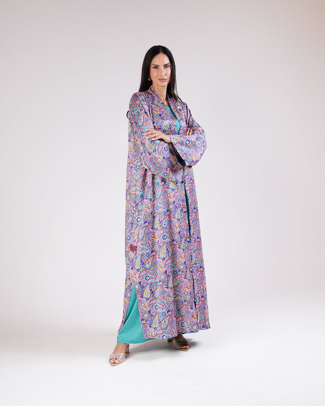 Casmira Abaya Set in Turquoise & Paisley