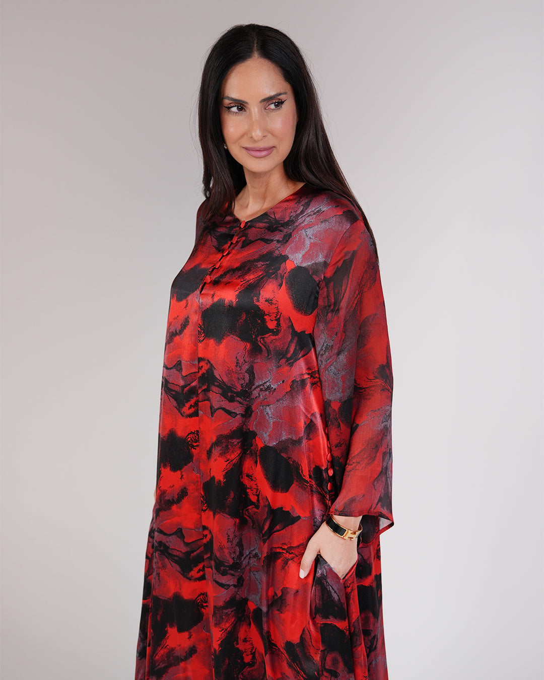 Mirelle Rouge Silk Chiffon Dress