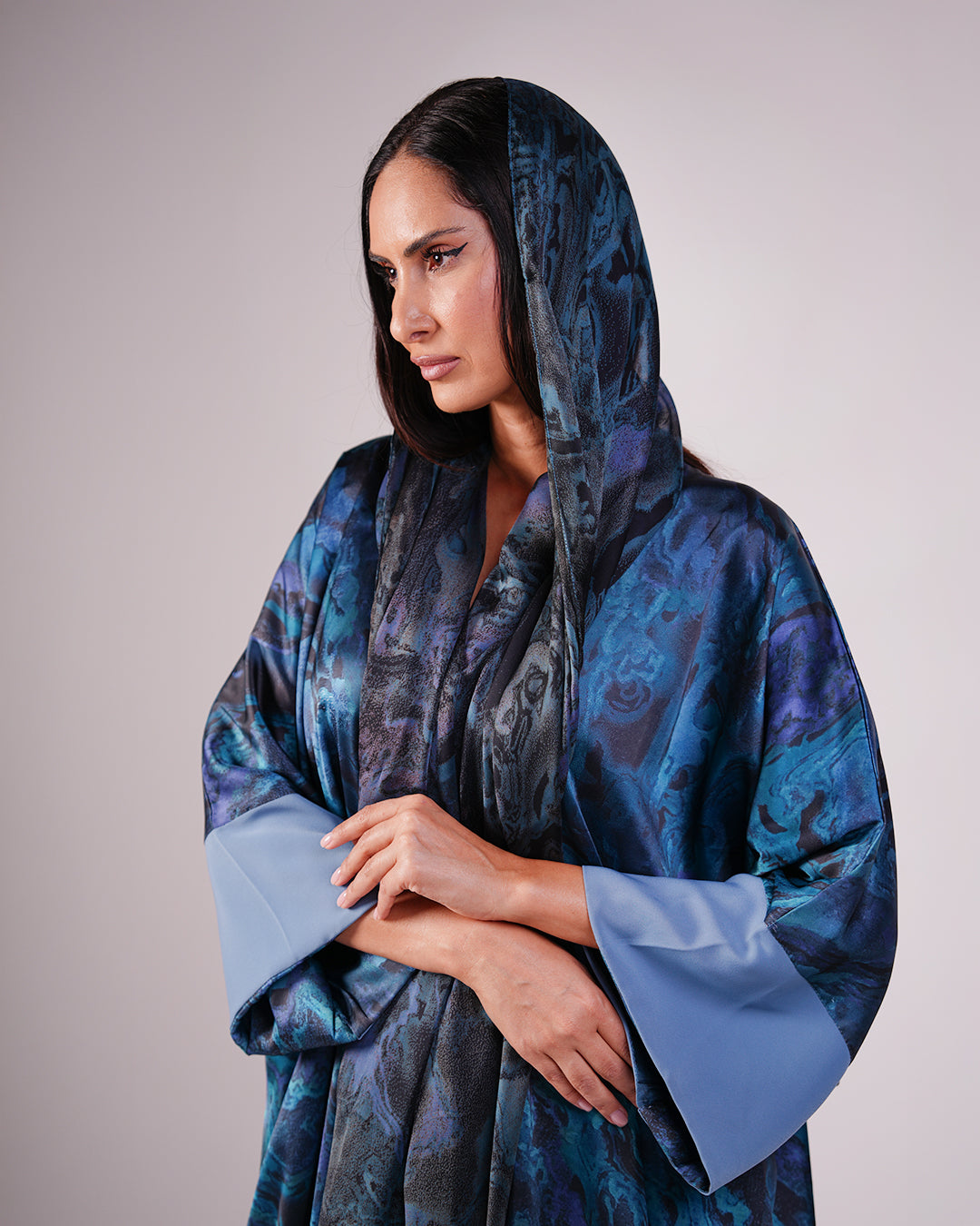 Reversible Blue Abaya with Colourful Silk Finish