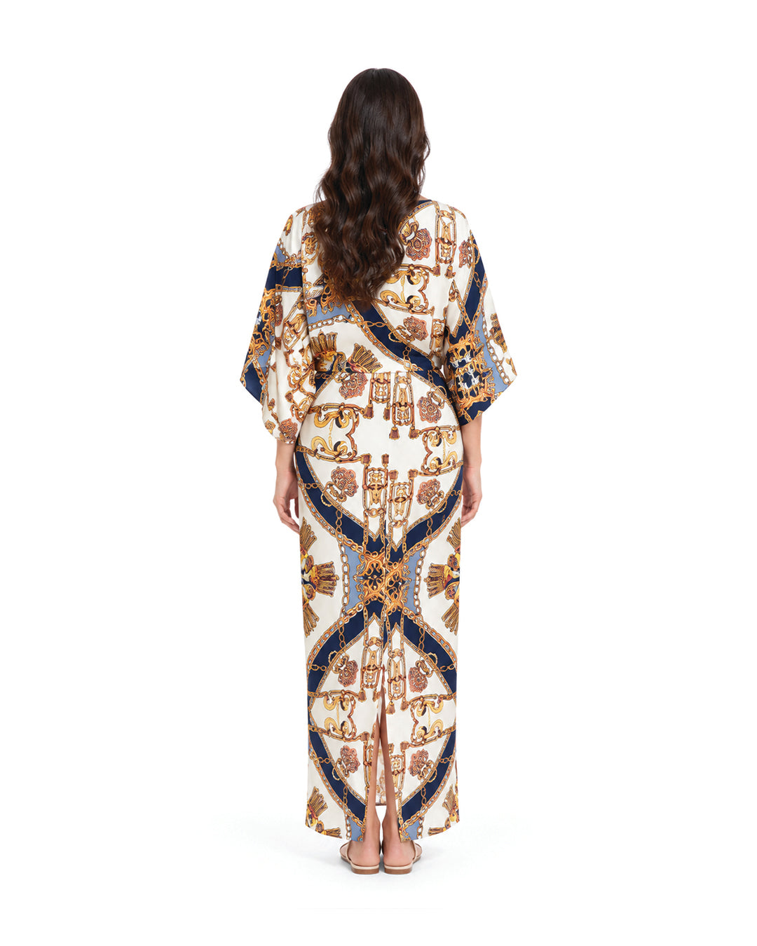 Rivelle – Navy & Gold Printed Satin Dress