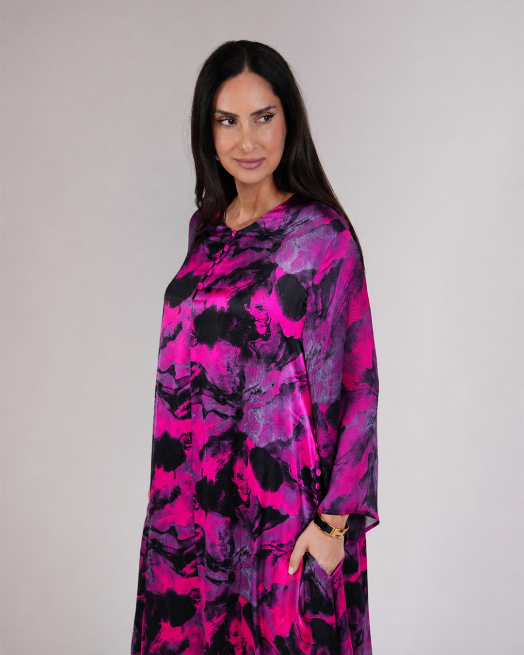 Mirelle Fuchsia Silk & Chiffon Dress