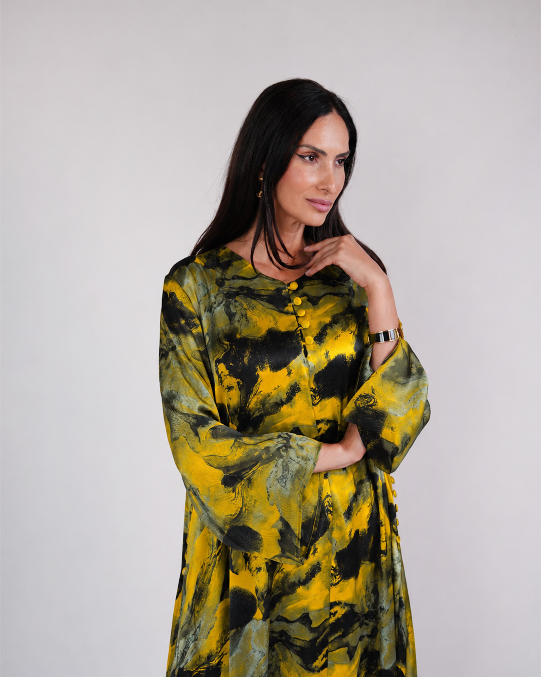 Mirelle Yellow Silk & Chiffon Dress