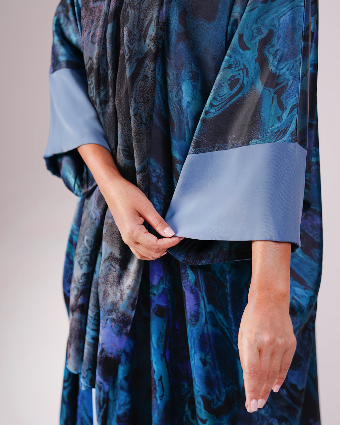 Reversible Blue Abaya with Colourful Silk Finish