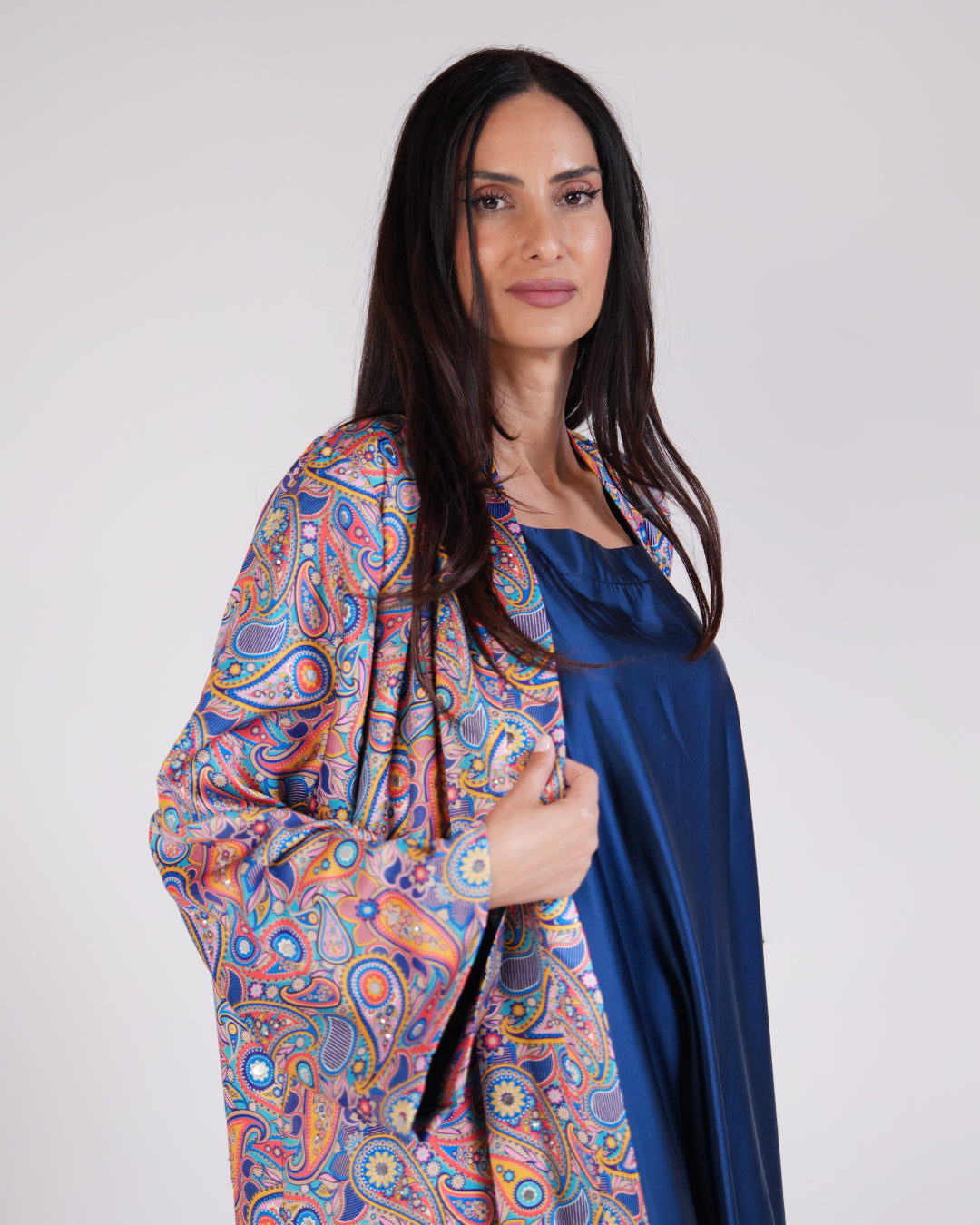Casmira Abaya Set in Navy & Paisley