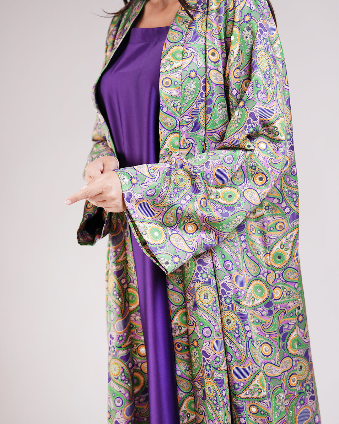 Casmira Abaya Set in Purple & Green