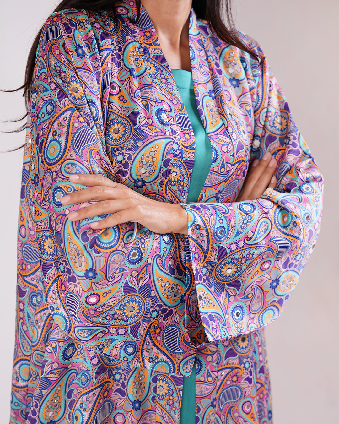 Casmira Abaya Set in Turquoise & Paisley