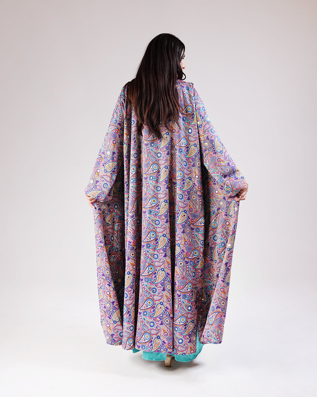 Casmira Abaya Set in Turquoise & Paisley