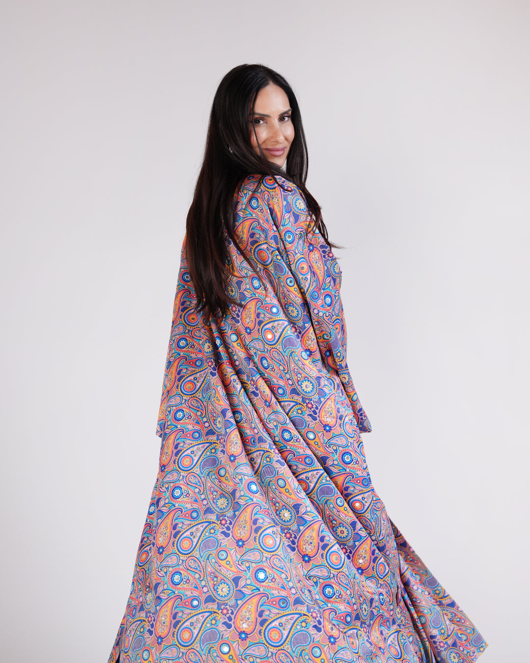 Casmira Abaya Set in Navy & Paisley