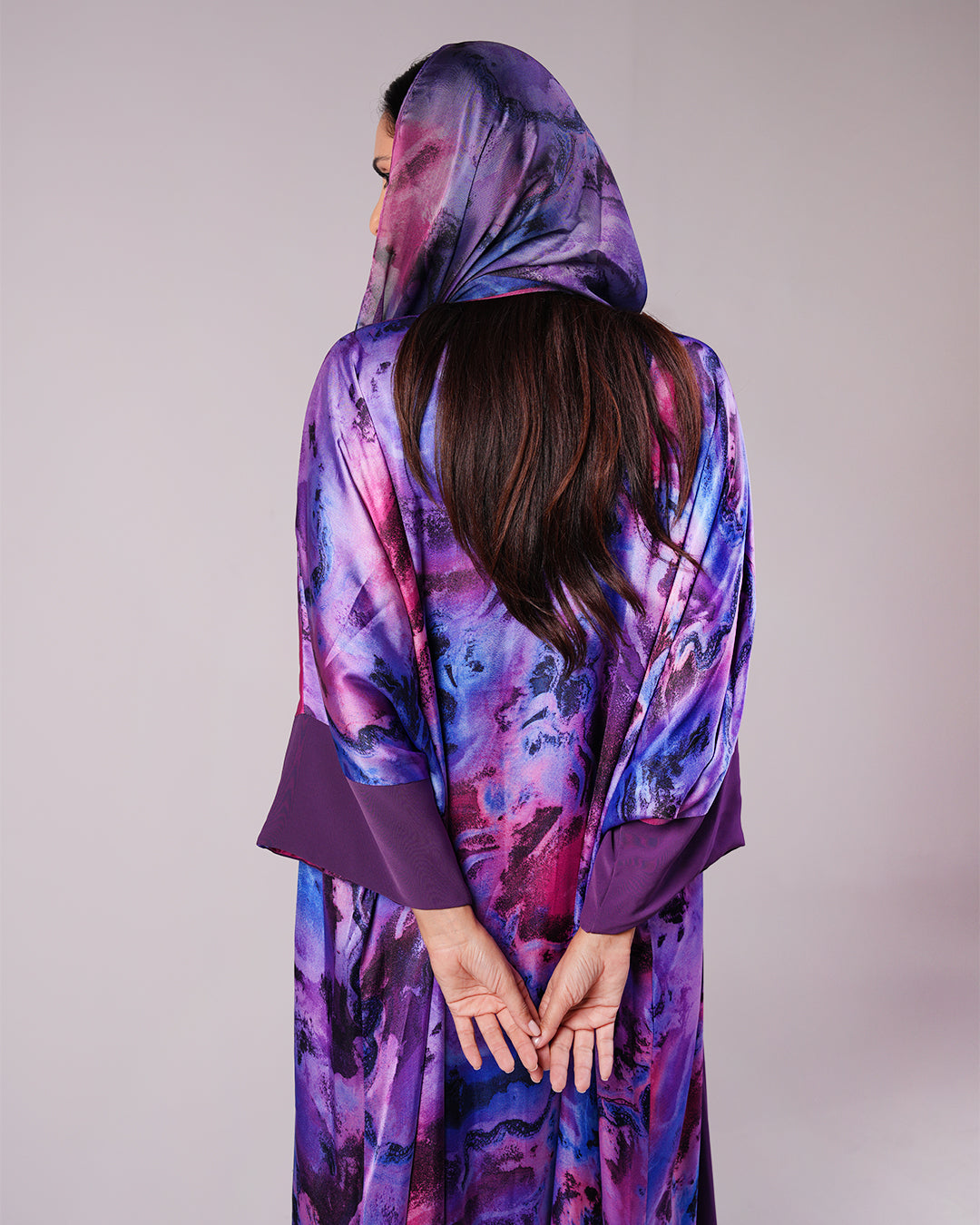 Violet Reversible Silk & Crepe Abaya