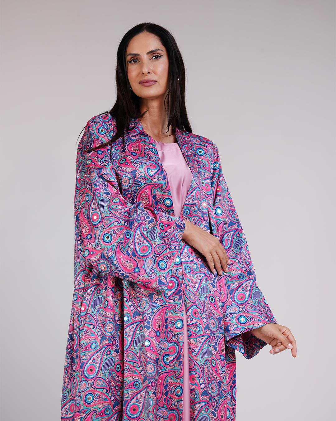 Casmira Abaya Set in Pink & Paisley
