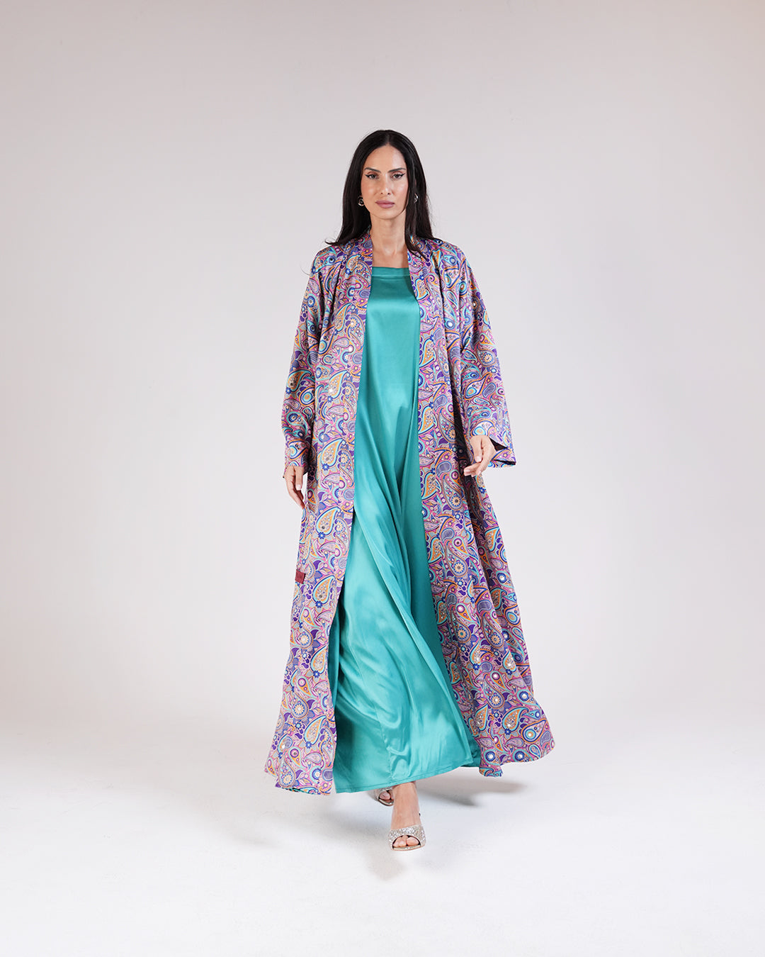 Casmira Abaya Set in Turquoise & Paisley