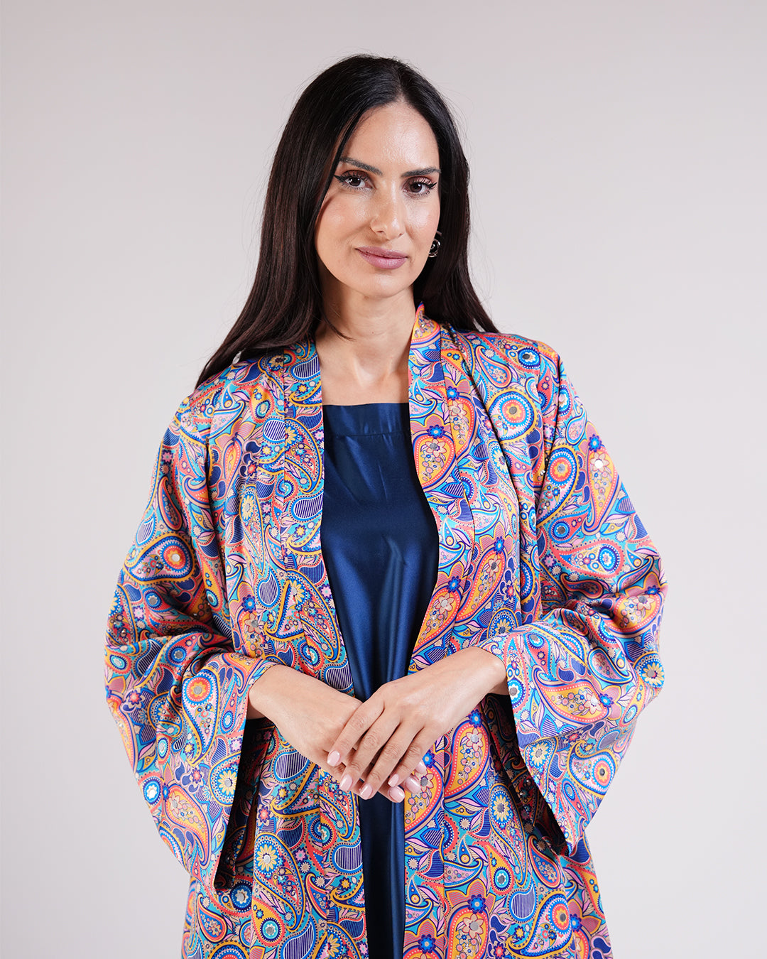 Casmira Abaya Set in Navy & Paisley