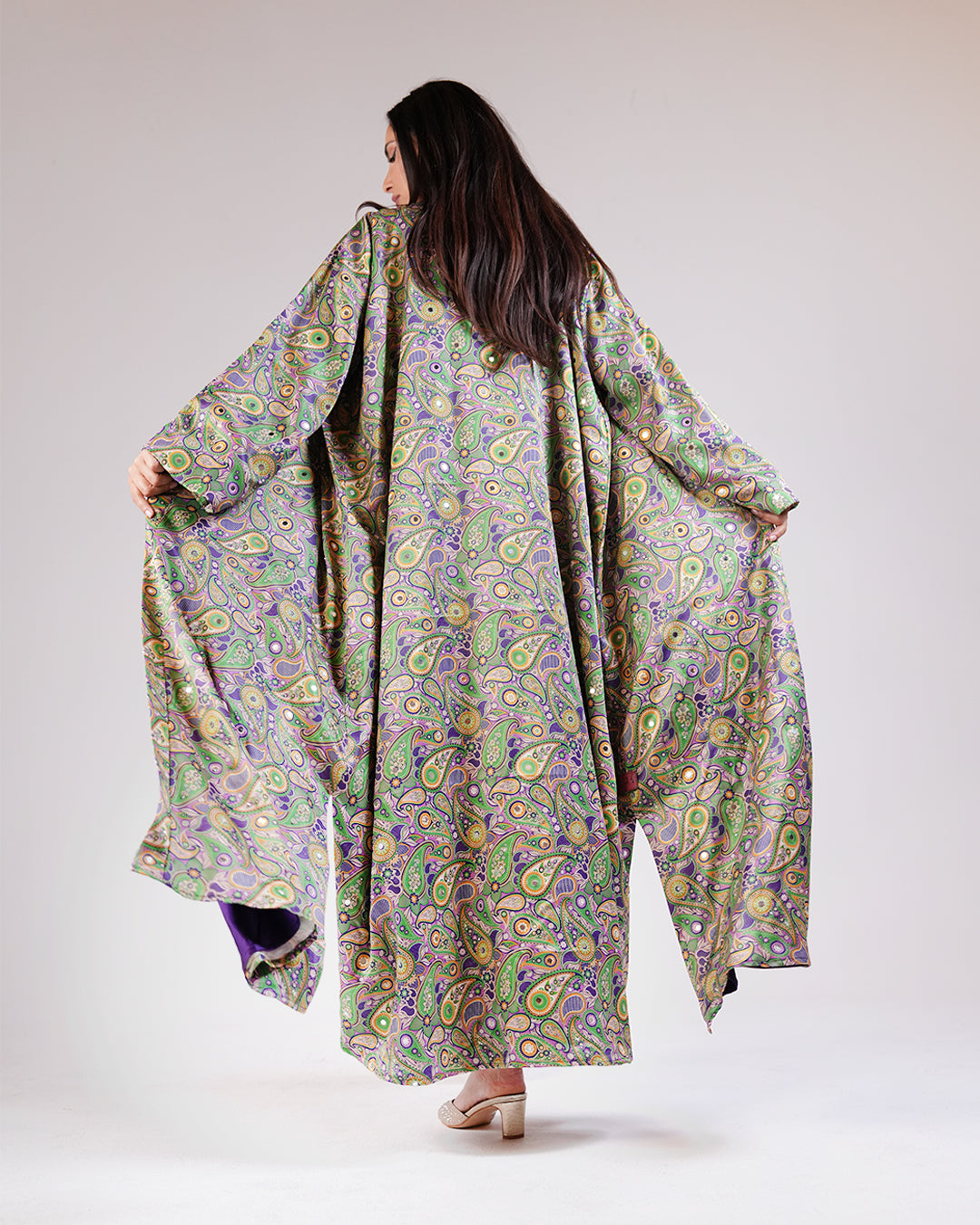 Casmira Abaya Set in Purple & Green