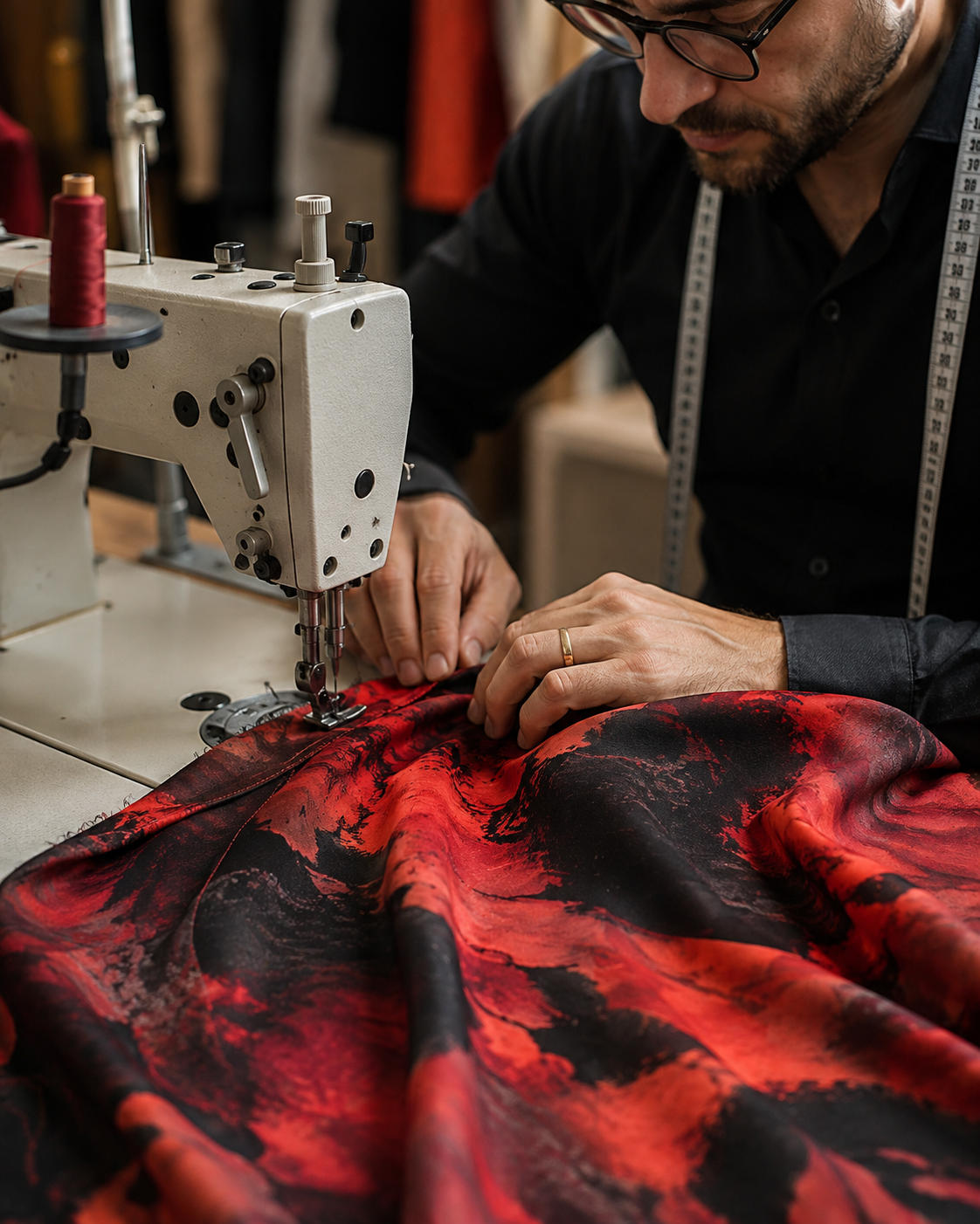 Veluna Atelier garment being carefully crafted